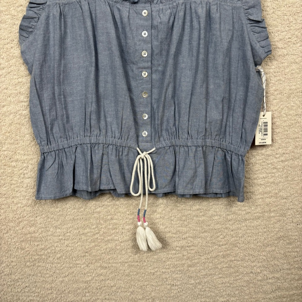 Simply Southern Top X-Large Blue Smocked Ruffle Chambray Blouse 100% Cotton - Picture 4 of 10